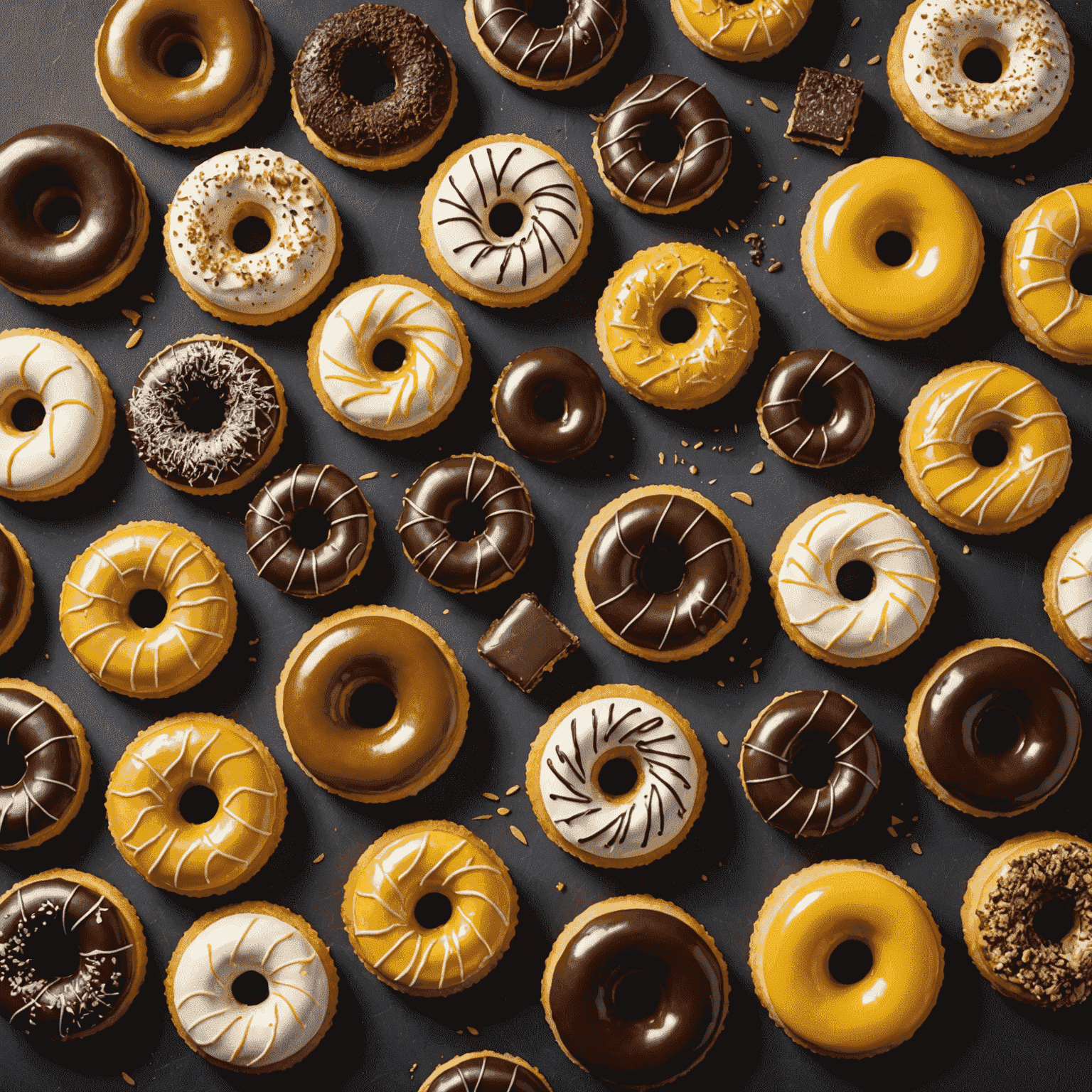 A collection of pastries showcasing a fusion of American classics with Canadian ingredients, such as maple-glazed donuts and Nanaimo bar cheesecake